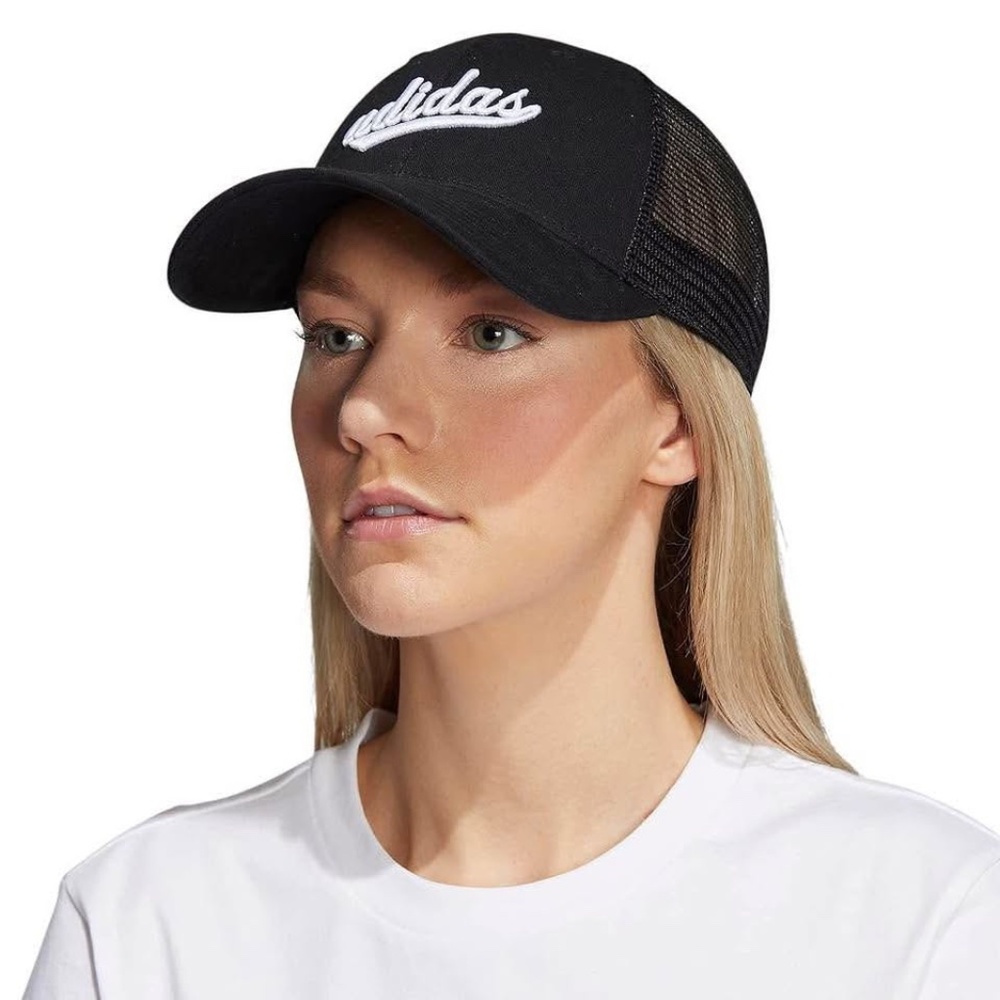 BRAND NEW women adidas mesh trucker black / white logo adjustable cap hat